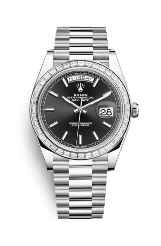 [228396tbr-0024] Day-Date 40 Platinum - Baguette / Black
