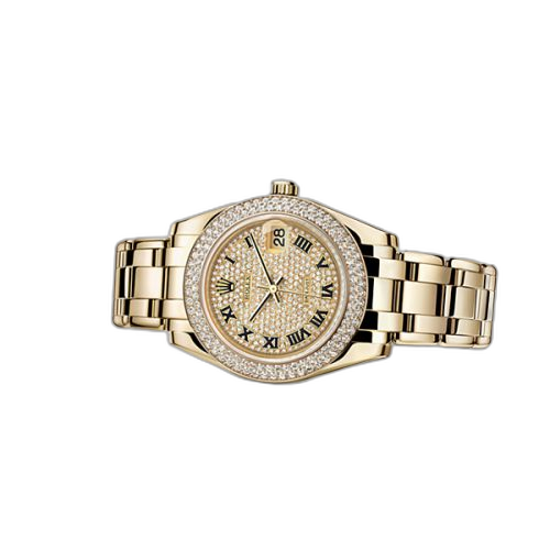 [81338-0038] Datejust Pearlmaster 34 Yellow Gold Double Diamond Paved Roman