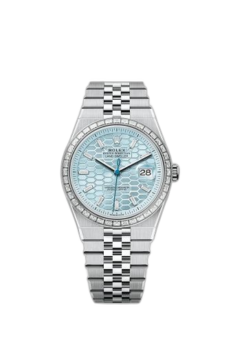 [127386TBR-0001] Land-Dweller 40 Platinum - Baguette / Ice Blue / Flat Jubilee