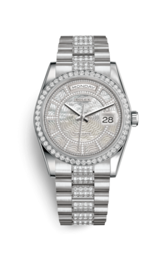 [118346-0091] Day-Date 36 Platinum Diamonds / President Diamonds / White Carousel