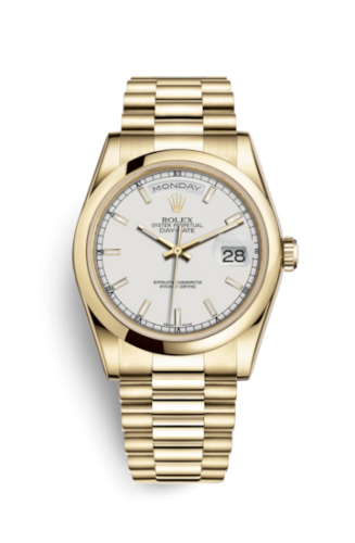 [118208-0068] Day-Date 36 Yellow Gold Domed / President / White