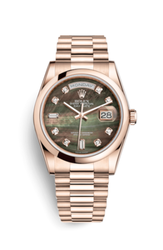 [118205f-0005] Day-Date 36 Everose Domed / President / Black MOP