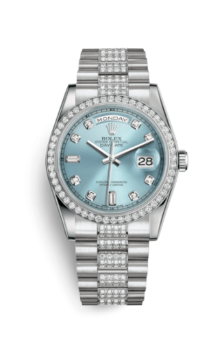 [118346-0010] Day-Date 36 Platinum Diamonds / President Diamonds / Ice Blue Diamond