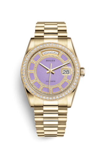 [118348-0191] Day-Date 36 Yellow Gold Diamonds / President / Lavender Jade Carousel
