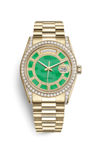 [118388-0157] Day-Date 36 Yellow Gold Diamonds / President / Green Jade Carousel