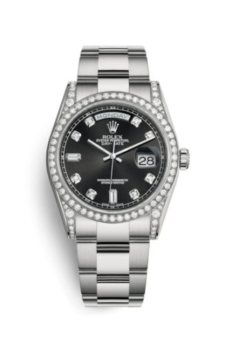 [118389-0027] Day-Date 36 White Gold Diamonds / Oyster / Black Diamond
