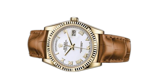 [118138-0117] Day-Date 36 Yellow Gold / Strap / White Roman