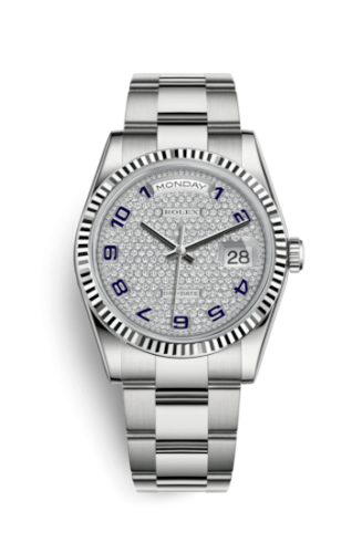 [118239-0311] Day-Date 36 White Gold Fluted / Oyster / Paved