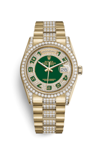 [118388-0055] Day-Date 36 Yellow Gold Diamonds / President Diamonds / Green Paved