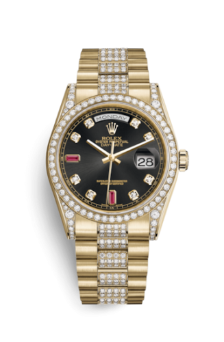 [118388-0123] Day-Date 36 Yellow Gold Diamonds / President Diamonds / Black Diamonds Rubies
