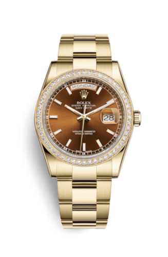[118348-0227] Day-Date 36 Yellow Gold Diamonds / Oyster / Cognac