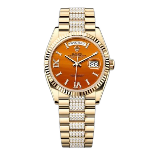 [128238-0089 (aka: M128238-0089)] Day-Date 36 Yellow Gold - Fluted / Carnelian / President - Diamond