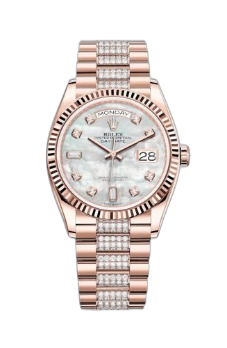 [128235-0032 (aka: M128235-0032)] Day-Date 36 Everose Gold / Fluted / MOP-Diamond / President-Diamond