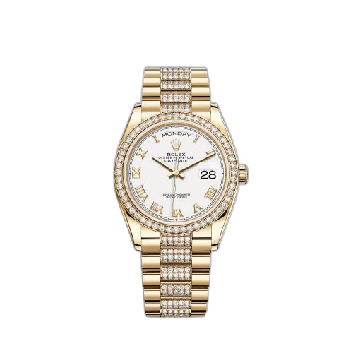[128348RBR-0043 (aka: M128348RBR-0043)] Day-Date 36 Yellow Gold Diamond / White - Roman / President - Diamond