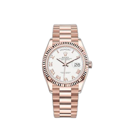 [128235-0052 (aka: M128235-0052)] Day-Date 36 Everose Gold / Fluted / White - Roman / President