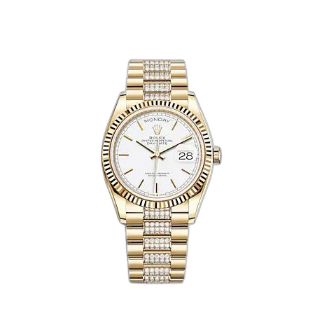 [128238-0082 (aka: M128238-0082)] Day-Date 36 Yellow Gold / Fluted / White / President - Diamond