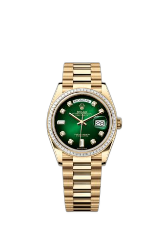 [128398TBR-0008 (aka: m128398tbr-0008)] Day-Date 36 Yellow Gold - Baguette / Green Ombré - Diamond/ President
