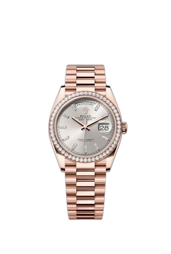[128345RBR-0081 (aka: m128345rbr-0081)] Day-Date 36 Everose Gold - Diamond / Silver - Baguette / President