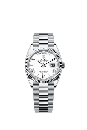[128236-0017 (aka: m128236-0017)] Day-Date 36 Platinum - Fluted / White - Roman / President