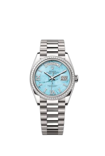 [128399TBR-0011 (aka: m128399tbr-0011)] Day-Date 36 White Gold - Baguette / Turquoise / President