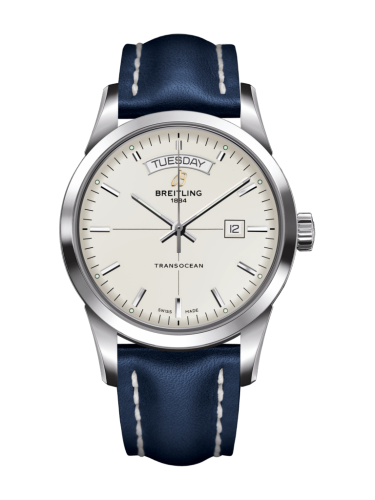 [A4531012/G751/105X/A20BA.1] Transocean Day & Date Stainless Steel / Silver / Calf / Pin