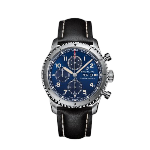 [A13316101C1X1] Aviator 8 Chronograph 43 Stainless Steel / Blue / Calf / Pin