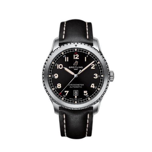 [A17315101B1X2] Aviator 8 Automatic 41 Stainless Steel / Black / Calf / Folding