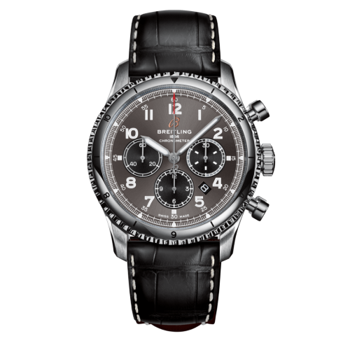 [AB0119131B1P1] Aviator 8 B01 Chronograph 43 Stainless Steel / Anthracite / Croco / Pin