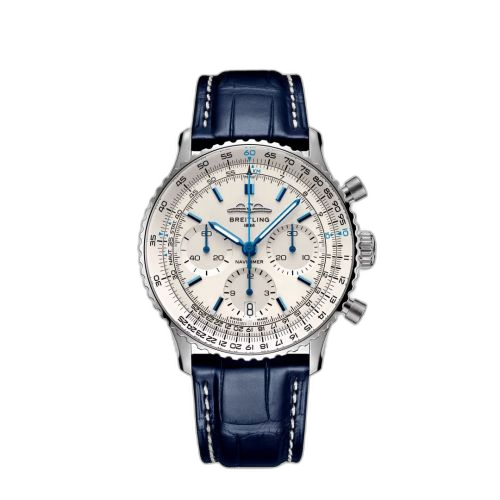 [AB0139A71G1P1] Navitimer B01 Chronograph 41 Stainless Steel / White - Boutique / Alligator - Folding