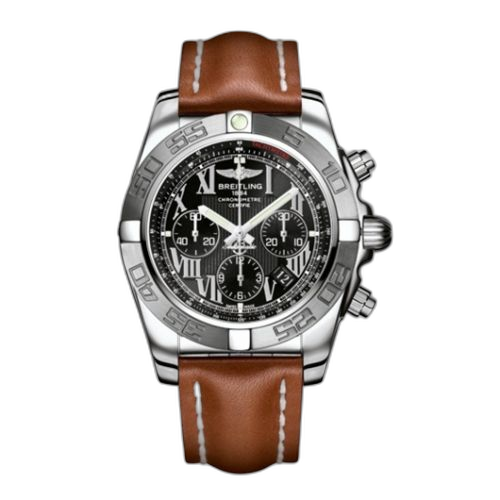 [AB011011/B956/433X] Chronomat 44 Stainless Steel / Black - Roman / Calf