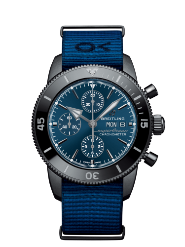 [M133132A1C1W1 (aka: M133132A/CA18/118W/M22BASA.6)] Superocean Heritage II Chronograph 44 Outerknown Stainless Steel / Blue / Econyl