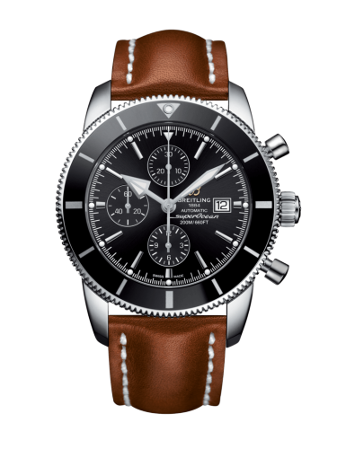 [A1331212/BF78/439X/A20BA.1] Superocean Heritage II 46 Chronograph Stainless Steel / Black / Black / Calf / Pin