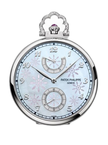 [982/140G] Pocket Watch Lepine Power Reserve White Gold / Geisha under a Cherry Tree