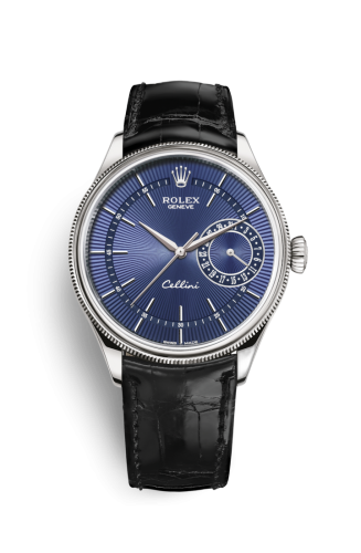 [50519-0013] Cellini Date White Gold / Blue / Alligator Black