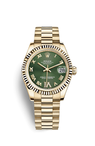 [178278-0120] Datejust 31 Yellow Gold Fluted / President / Olive Roman