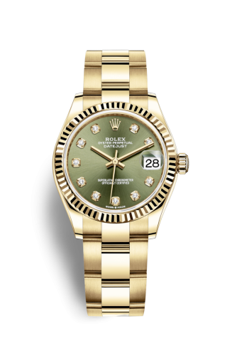 [278278-0018] Datejust 31 Yellow Gold / Fluted / Olive - Diamond / Oyster