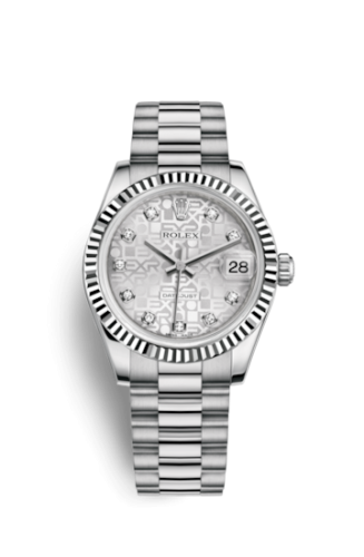 [178279-0006] Datejust 31 White Gold Fluted / President / Silver Computer