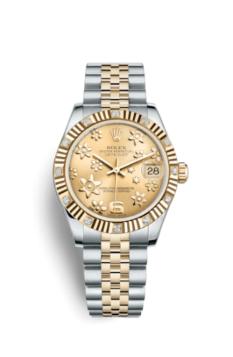 [178313-0073] Datejust 31 Rolesor Yellow Fluted Diamond / Jubilee / Champagne Floral