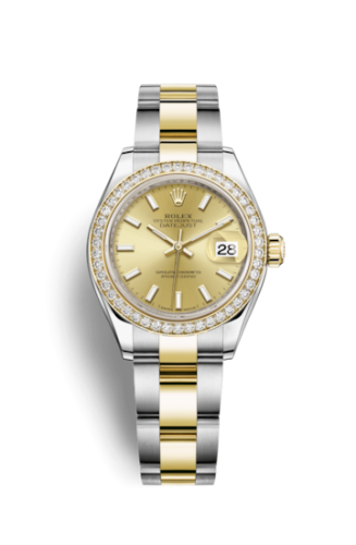 [279383rbr-0002] Lady-Datejust 28 Rolesor Yellow Diamond / Oyster / Champagne