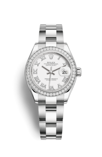 [279384rbr-0020] Lady-Datejust 28 Stainless Steel / Diamond / White - Roman / Oyster