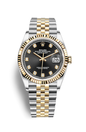 [126233-0021] Datejust 36 Stainless Steel / Yellow Gold / Fluted / Black Diamond / Jubilee