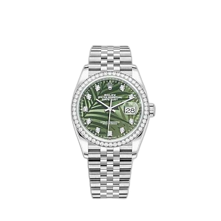 [126284RBR-0047] Datejust 36 Stainless Steel - Diamond / Green - Palm - Diamond / Jubilee