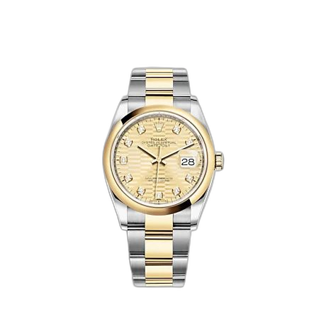 [126203-0046] Datejust 36 Stainless Steel - Yellow Gold - Domed / Champagne - Fluted - Diamond / Oyster