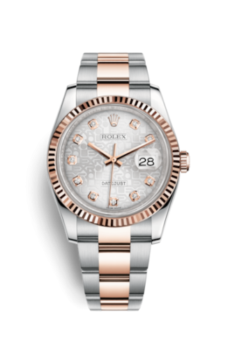 [116231-0077] Datejust 36 Rolesor Everose Fluted / Oyster / Silver Computer