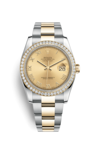 [116243-0028] Datejust 36 Rolesor Yellow Diamond / Oyster / Champagne Roman