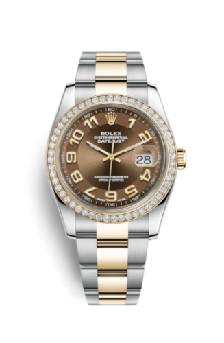 [116243-0076] Datejust 36 Rolesor Yellow Diamond / Oyster / Bronze Arabic
