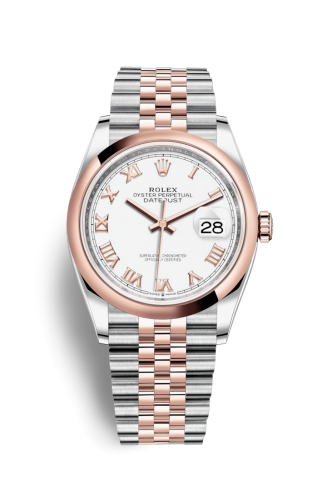 [126201-0015] Datejust 36 Stainless Steel / Everose / Smooth / White Roman / Jubilee