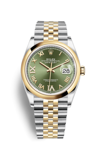 [126203-0025] Datejust 36 Stainless Steel / Yellow Gold / Smooth / Olive Green Roman Diamond / Jubilee