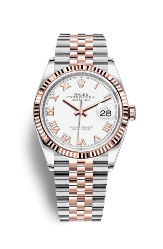 [126231-0015] Datejust 36 Stainless Steel / Everose / Fluted / White Roman / Jubilee