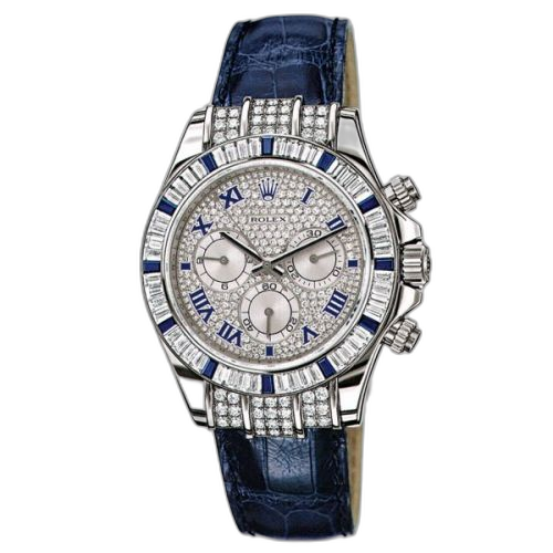 [11659912sa] Daytona White Gold Diamond Sapphire Strap